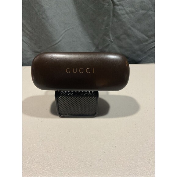 Gucci Hard Clam Shell Sunglasses Case, Dark Brown Genuine Leather - Picture 1 of 10